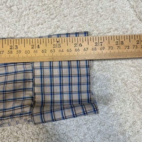Cremieux Slim Fit Mens XL Plaid Button Down Shirt Tan Blue Long Sleeve Stretch - Picture 6 of 7